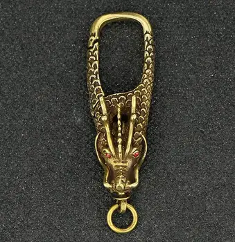 

Collection Chinese Copper Ornamental Copper Red-eyed Zodiac Dragon Waist Button Automobile Car Key Chain Hanger Pendant Statue