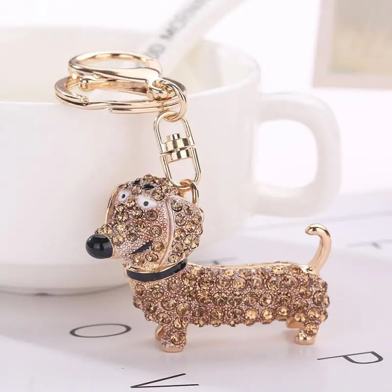 

2020 New Crystal Dog Dachshund Keychain Purse Pendant Car Holder Key Ring Nice ju27