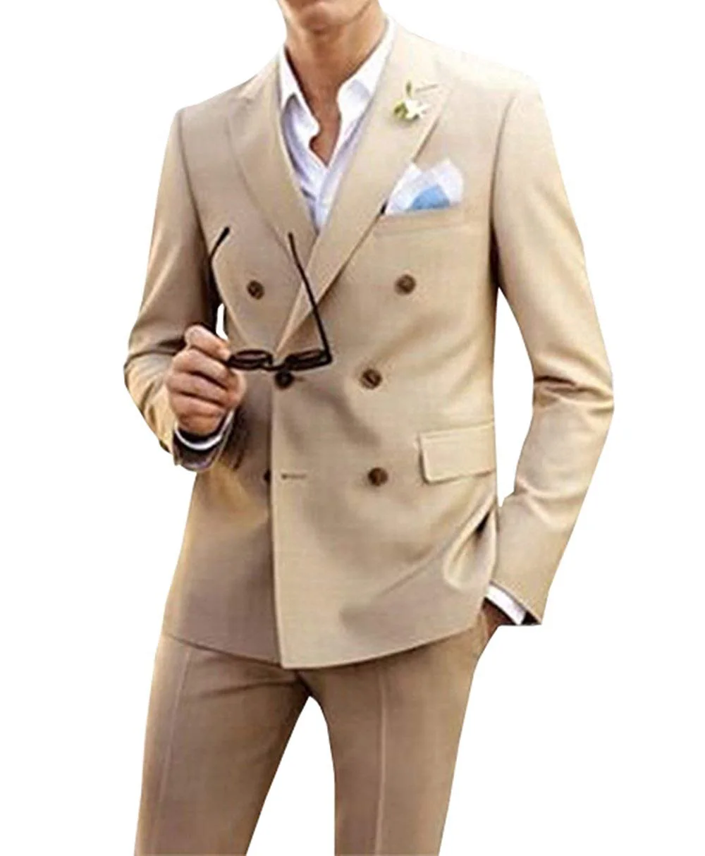 (Блейзер + брюки) костюм мужской классический на заказ Slim Fit цвета слоновой кости серый двубортный однотонный костюм из 2 предметов Нотч