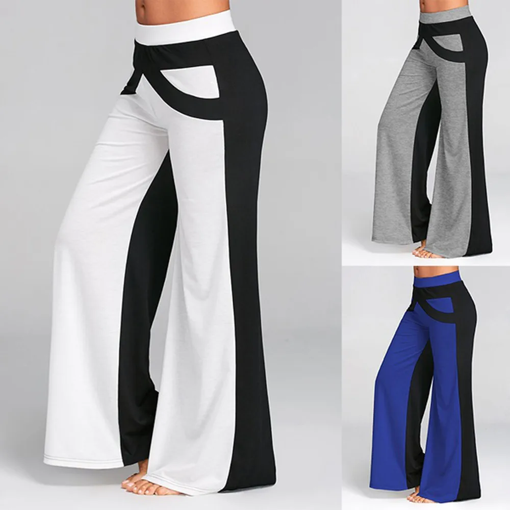 

Women Patchwork Bell Bottoms Flare Trousers Mid Waisted Wide Leg Pants Loose Casual Women's Pants Harajuku Plus size Pants #by