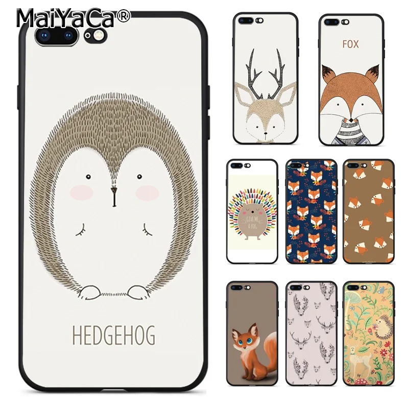 

MaiYaCa Lovely Deer Cartoon Animals Fox Deer Hedgehog Mobile Phone Case for iPhone 8 7 6 6S Plus X 10 5 5S SE 5C case Coque