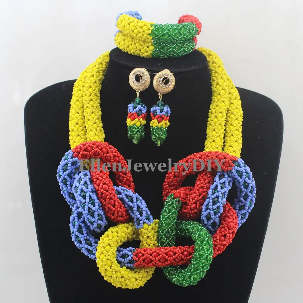 

African beads jewelry sets Costume Necklace Set Indian Bridal nigerian Wedding Crystal beads Jewelry Set W12901