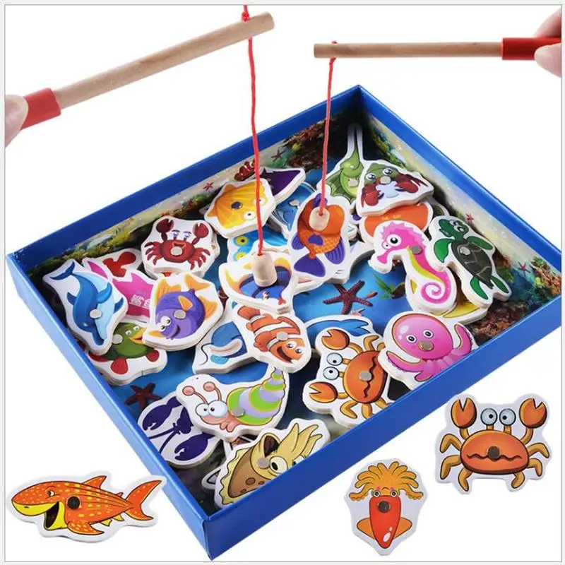 Детские развивающие игрушки, 32 шт., Магнитные деревянные игрушки для рыбалки, набор, игра для рыбы, обучающая игрушка для рыбалки, подарок на день рождения/Рождество