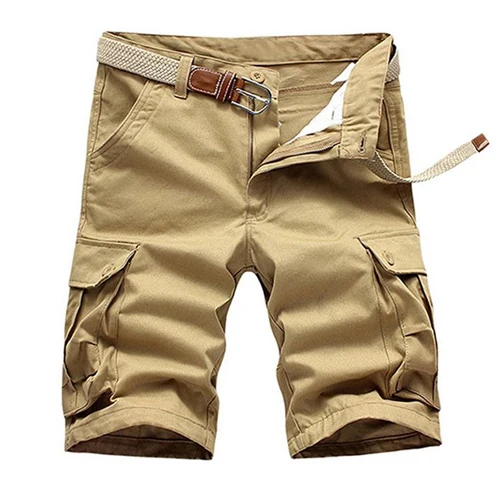 HOT 2019 Summer Straight Solid Cotton Knee Length Shorts Cargo Overalls desert Military bermuda masculina khaki shorts Men
