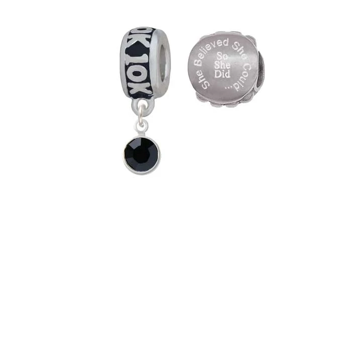 Crystal Black Channel Drop 10K Run She Believed She Could Charm Beads (Set of 2)