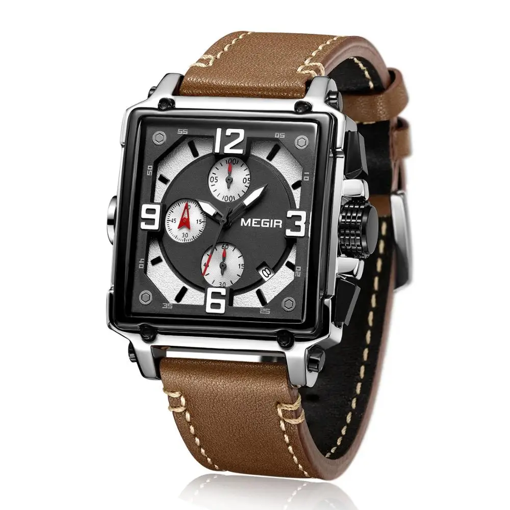 Men Watch Top Brand MEGIR Multi-function Luxury Chronograph Quartz Watch Men Clock Waterproof Leath