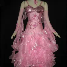 Розовый современный Костюмы для бальных танцев танцевальный конкурс Платья для женщин Костюмы для бальных танцев платье для танцев Костюмы для бальных танцев платье b-0031