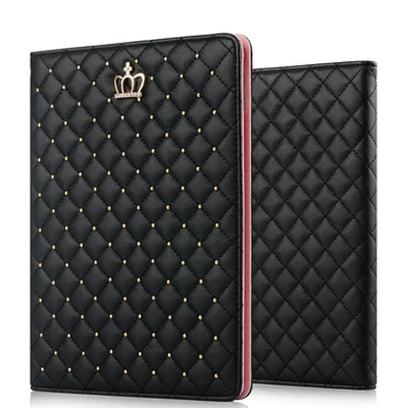 

Luxury Diamond Bling Leather Stand Case For iPad Mini 1 2 3 Crown Pearl Plaid Foldable Cover For iPad 2 3 4 Tablet Accessories