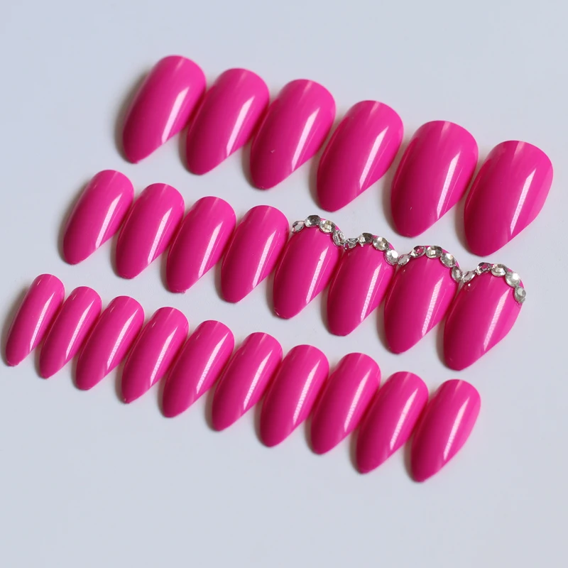 

24pcs Fashion full diamond crystal diamond stiletto high candy color handmade fake nails rose W76