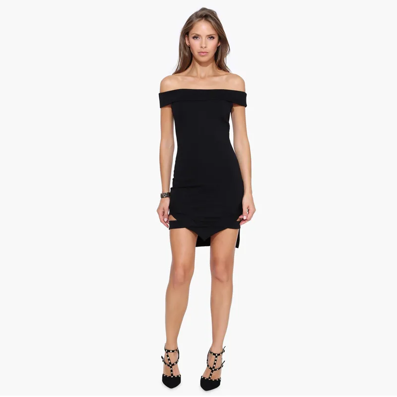

YINGLIZI 2019 hot sale spring and summer new women's solid color bag hip irregular word collar dress