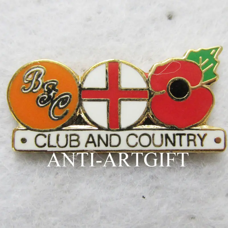 Custom metal hard enamel gold plated lapel pin club and country pins