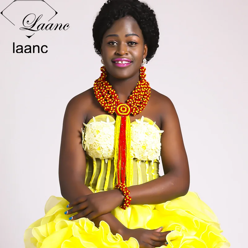 Laanc Nigerian Beaded Jewelry Dubai Bridal Wedding Party Jewelry Set Women African Beads Necklace and Earrings Bracelet AL575 Laanc Nigerian Beaded Jewelry Dubai Bridal Wedding Party Jewelry Set Women African Beads Necklace and Earrings Bracelet AL575