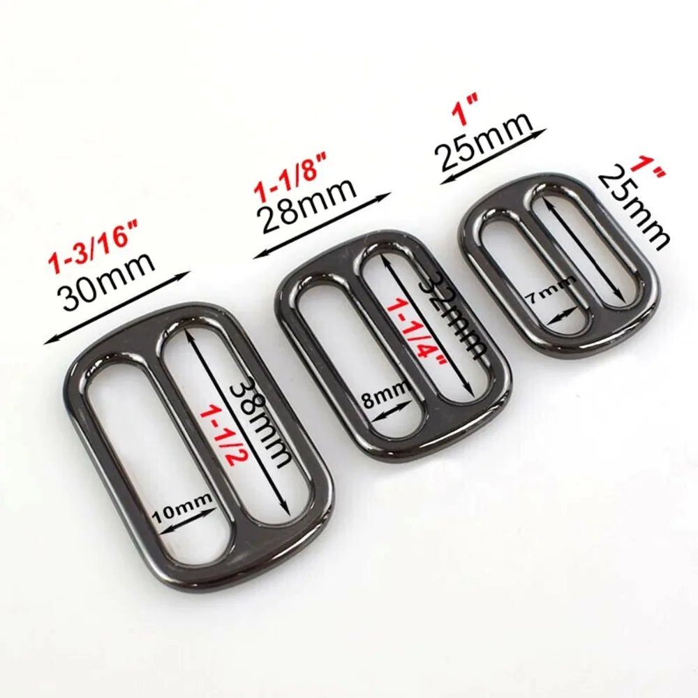10pcs Metal Tri Glide Slide Buckles Center Bar Adjuster Buckle for