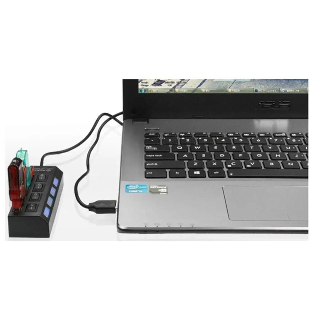 Kindes 4-Port USB 2.0 Hub Splitter Switches for Mobile Phone Switches 10.5 x 3.5 x 2.5cm