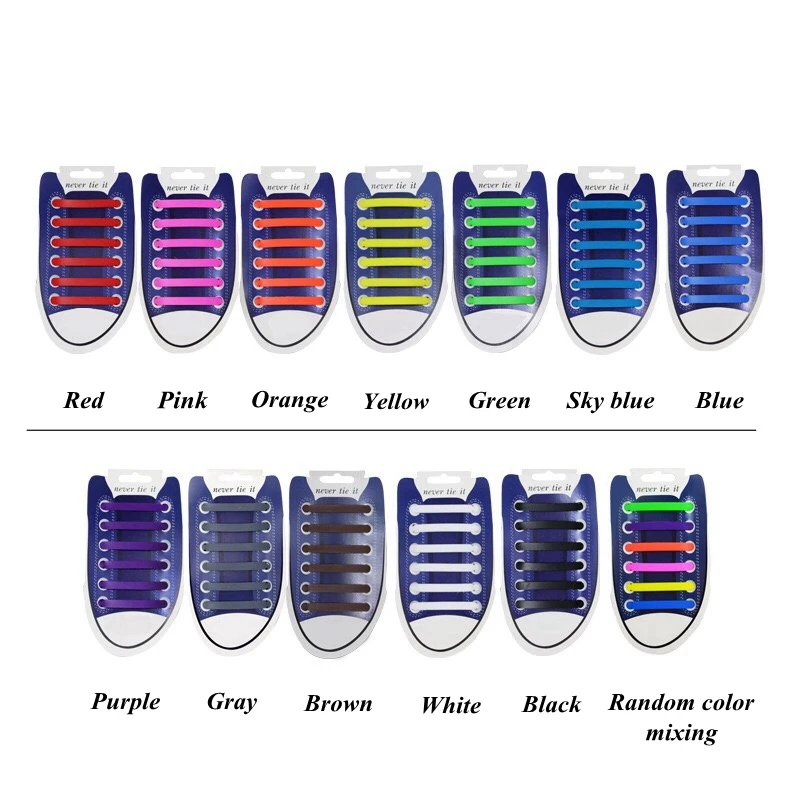 Elastic Shoelaces Silicone Shoe laces No Tie Adult Child Sneakers Flat Shoelace Outdoor Leisure Lazy laces 12 Pcs/ 1 package