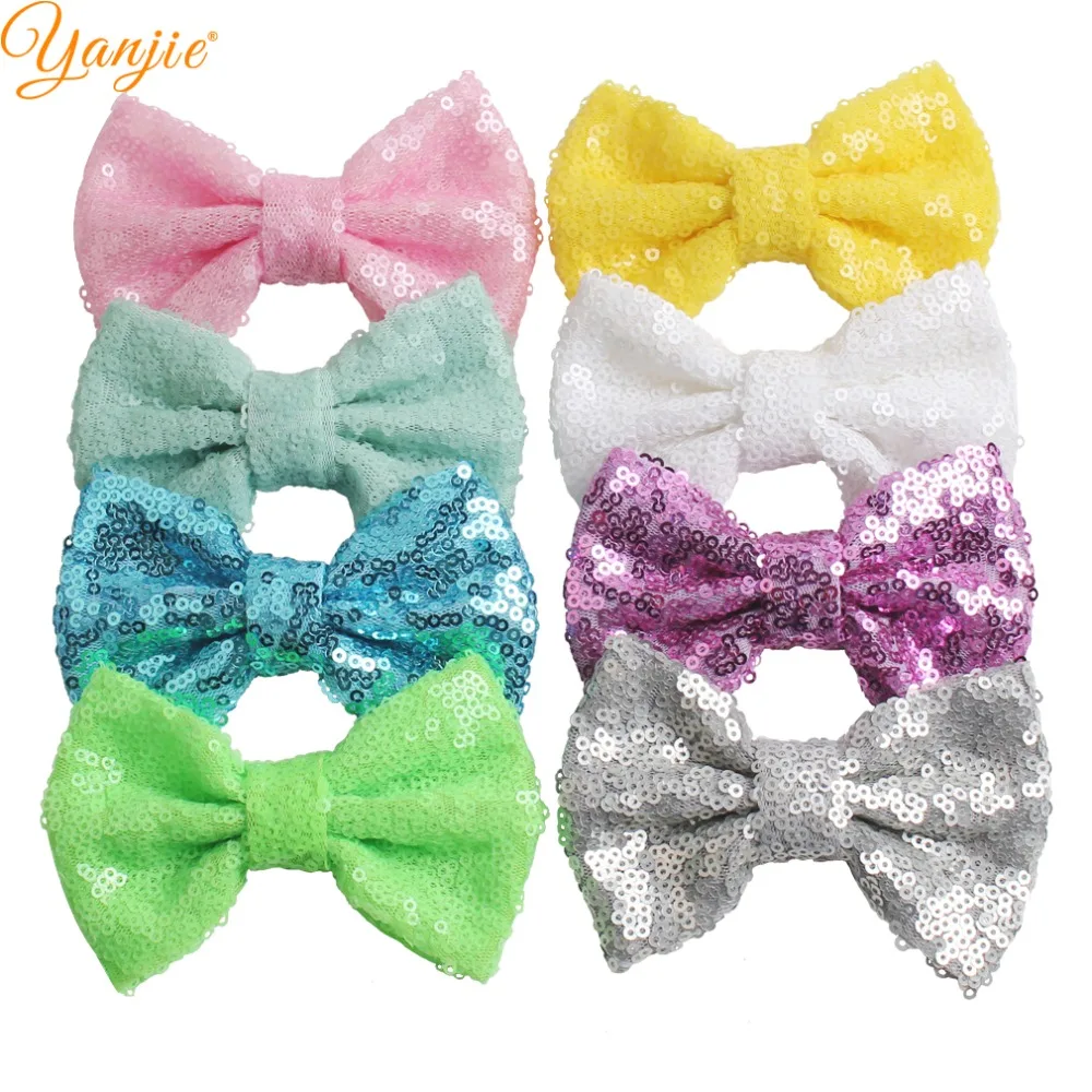 Бант для волос золотистый/серебристый 4 дюйма 60 шт./лот|glitter hair bows|sequin bowshair bows |