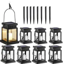 8 шт. Солнечный фонарь навесные солнечные светильники эффект свечи свет с колом для сада, патио, газона, палубы, зонта, палатки, дерева, двора