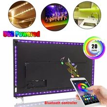 Цветная(RGB) Лента Bluetooth USB Светодиодные ленты ТВ фон Гибкая неоновая лента Тира светодиодные лампы 5V 0,5 м SMD 5050 RF контроллер светодиодный RGB полосы светильник