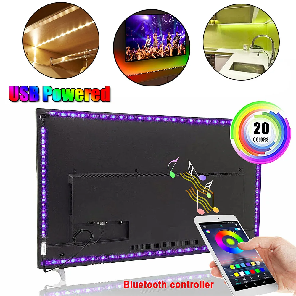 

RGB Tape Bluetooth USB LED Strip TV Background Flexible Neon Ribbon tira Lamp 5V 0.5M SMD 5050 RF Controller LED RGB Strip Light