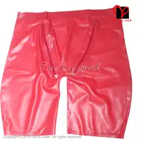 Sexy Latex Pants Cod piece Zippers Rubber long leg boxer shorts Hotpants Gummi Pouch Chaps panties hole Bermuda flap KZ-118