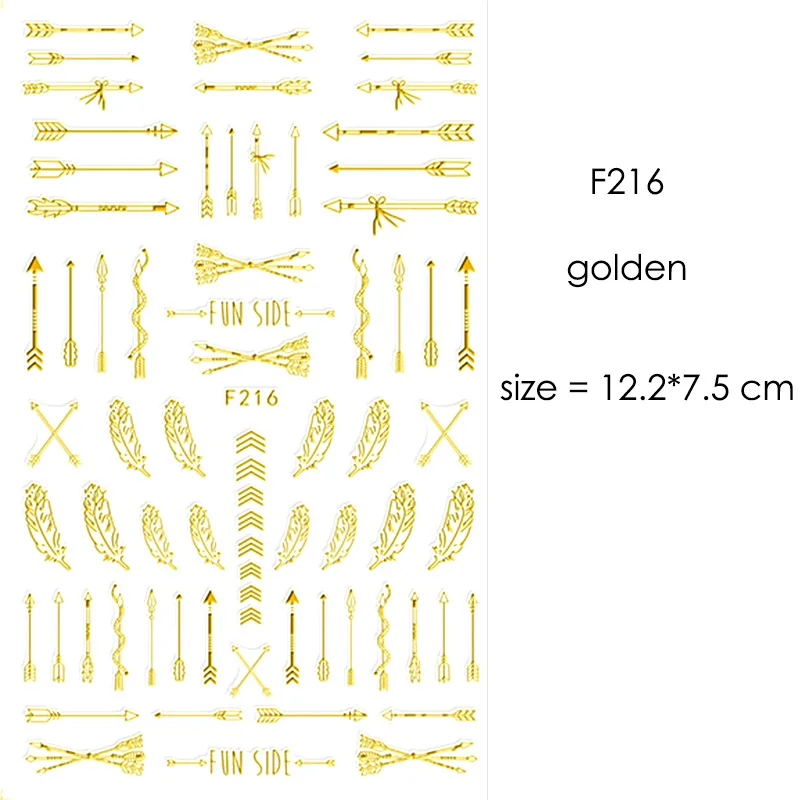 F212-F218 наклейки для ногтей серии s F 12*7,5 см белый черный золотой серебряный узор самоклеющиеся наклейки для украшения ногтей - Цвет: F216 Golden