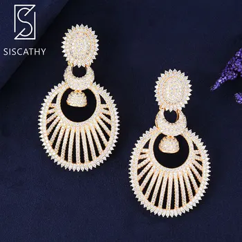 

2019 New Trendy Women Dangle Drop Earrings Luxury Geometric Big Pendant AAA Cubic Zirconia Inlaid Earrings Statement Jewelry