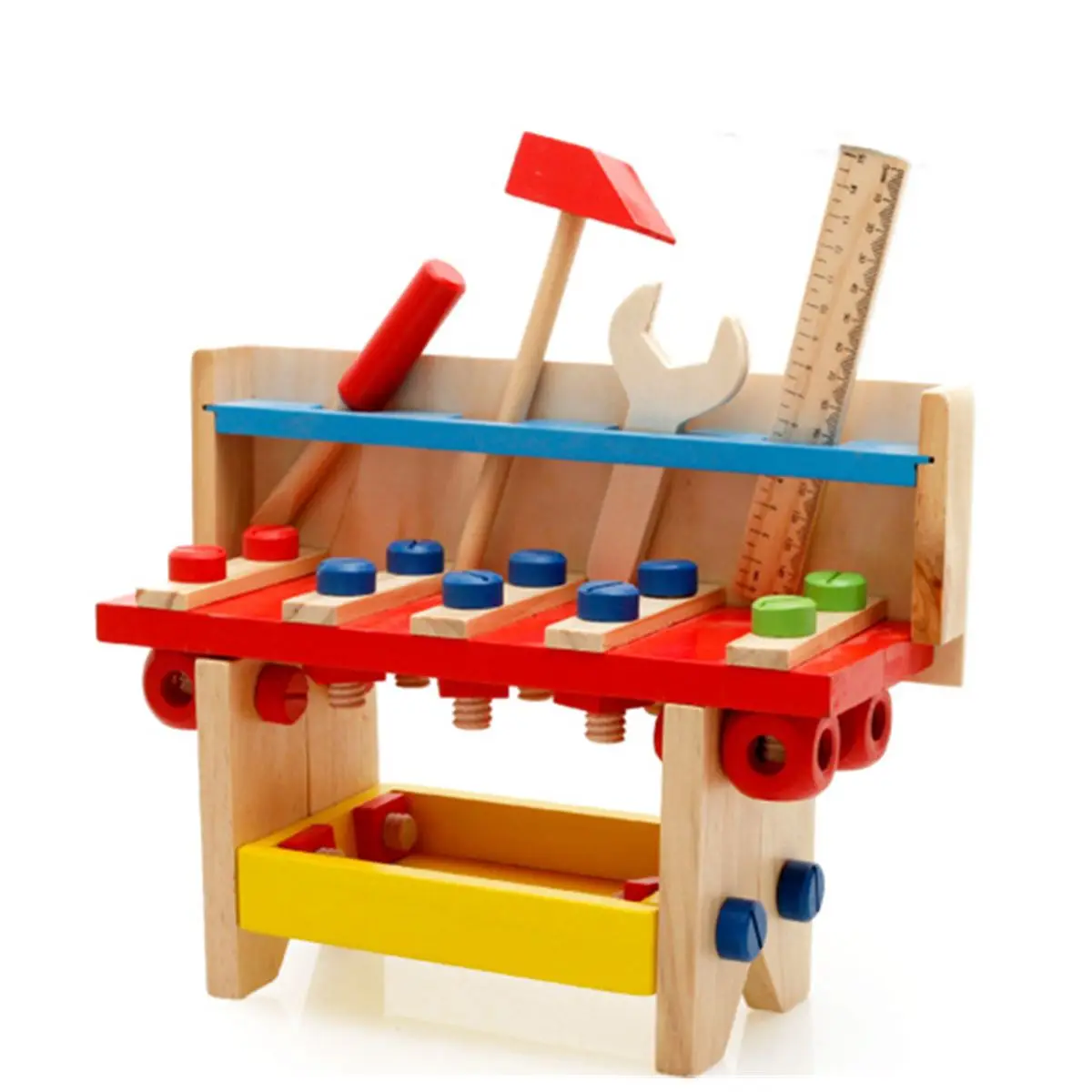 Wooden Install Engineer Toy Kids Play Tool Set Screw Wooden Work