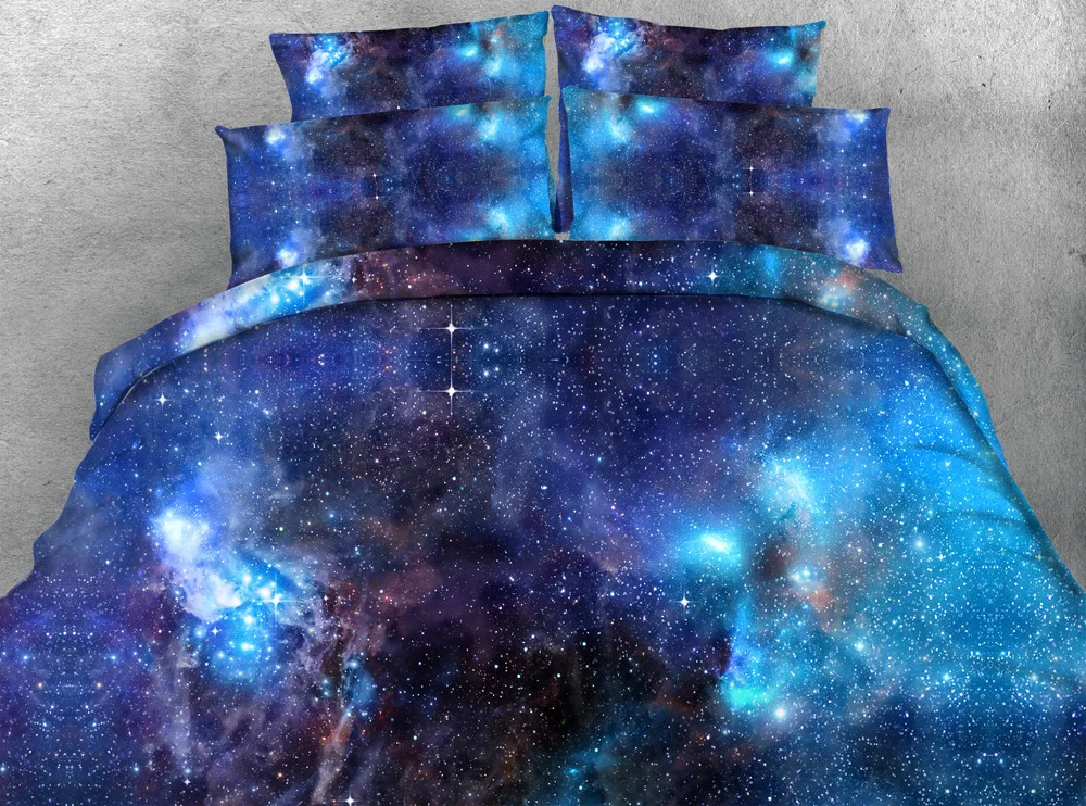 JF041 blue galaxy comforter set 5pcs universe print bed in a bag