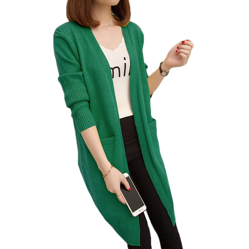 

Women Sweater 2018 Spring Autumn Knit Cardigan Jacket Solid Loose Long-sleeved Elegant Ladies Tops Long Coat Knitwear Sweater 50