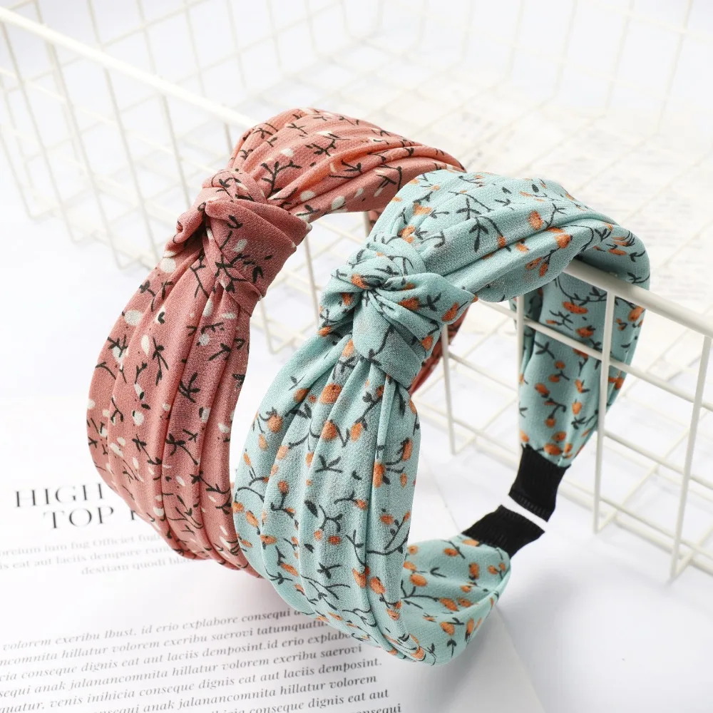 

1Pcs Bohemian Women Chiffon Headband Printed Floral Center Knot Wide Hairband Ladies Knotted Hairband Girls Hair Accessories