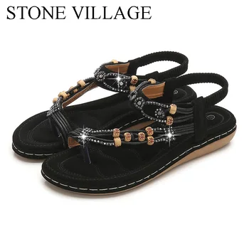 

Crystal String Bead Summer Women Sandals Flip Flops Flat Low Heel Ladies Bohemia Beach Sandalias Female Casual Shoes Mules
