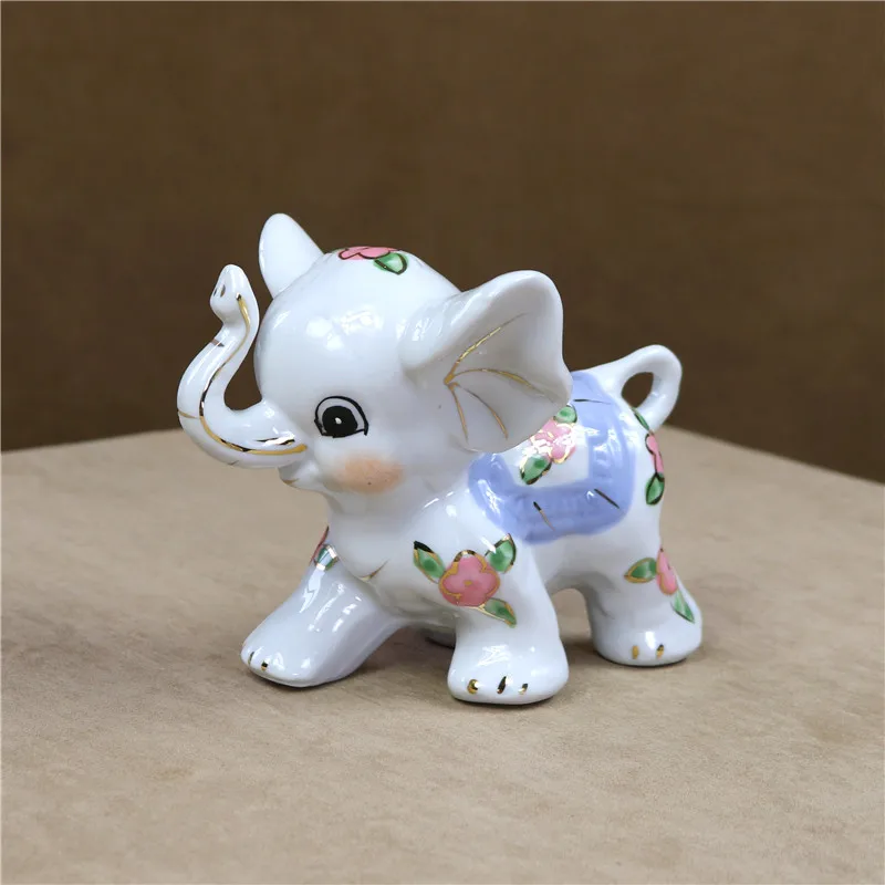 Handmade Porcelain Elephant Miniature Ceramic Asian Elephant Sculpture