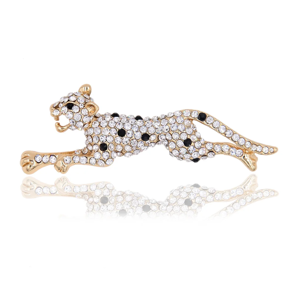 Кристалл Rhinestone леопардовая Брошь булавка металлическое животное Гепард в форме