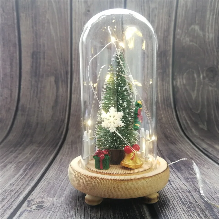 

Christmas Tree In A Glass Dome on A Wooden Base for Valentine's Christmas Gifts LED Lamps Decor