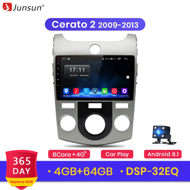 

Junsun 4G+64G CarPlay DSP Android 8.1 Car Radio Multimedia Stereo Audio Player GPS 2 Din For KIA Cerato 2 2008-2013 no DVD