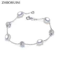 ZHBORUINI модный браслет с подвесками жемчужные ювелирные изделия натуральный пресноводный жемчуг 925 Серебряный браслет натуральный жемчуг подарок