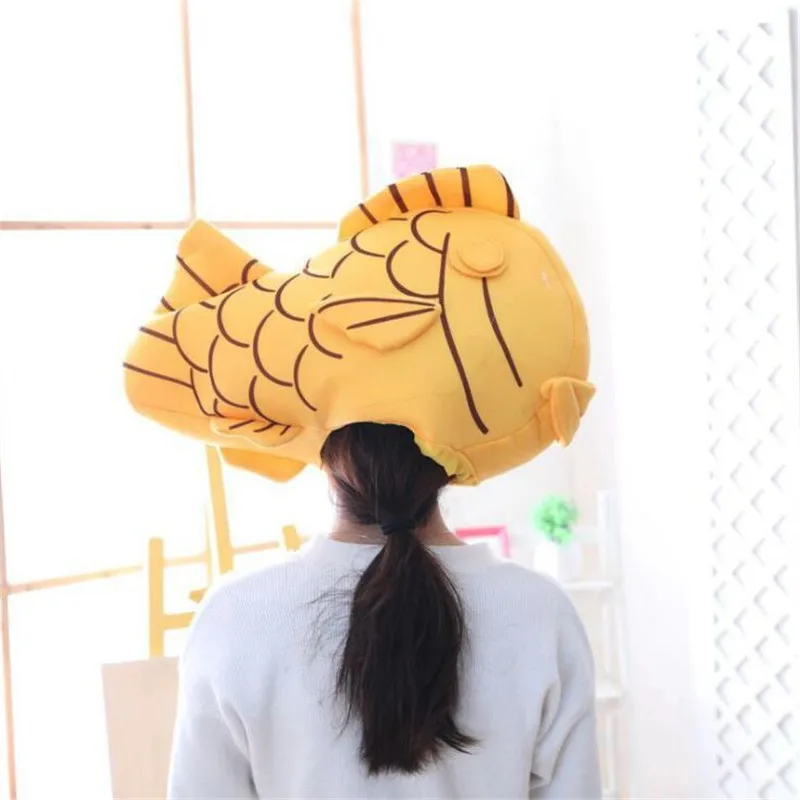 Животного лещ snapper Taiyaki Косплей костюмы Аксессуары Шляпы Плюшевые игрушки для взрослых и детей творческой фантазии шапка фото реквизит