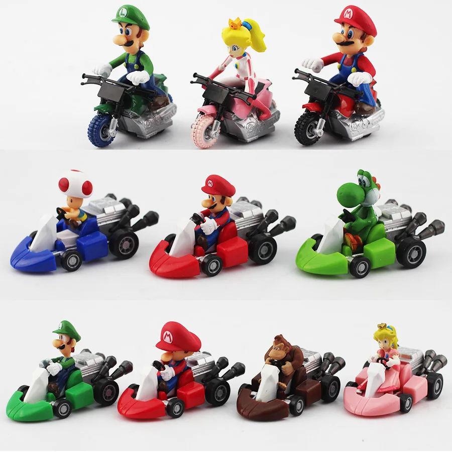 10pcs/set Super Mario Bros Kart Pull Back Car Cute figures PVC Collection figures toys for christmas gift brinquedos Toy