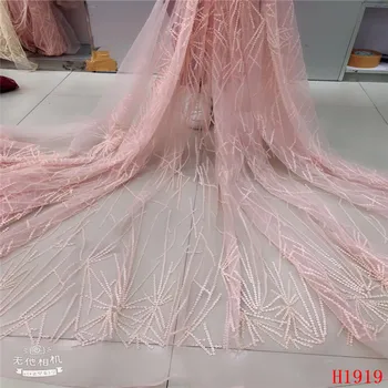 

2019 High Quality Handmade African Tulle lace fabric with Beads Nigerian Lace Fabric For Women French Mesh Lace FabricHX1919-1