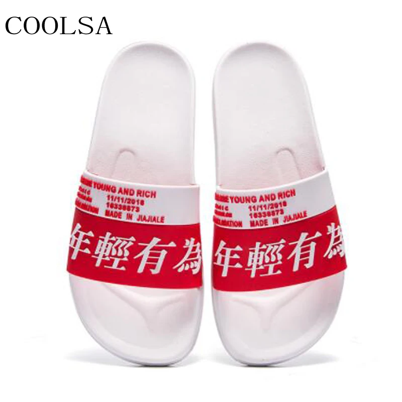 

New Women's Summer Flat Letter Sandals Home Non-slip Bathroom Slippers Beach Flip Flops Women Slides Couple Slippers Big Size 11
