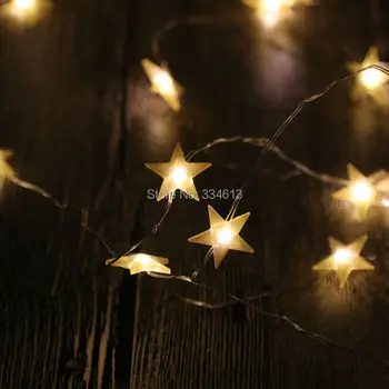

2.5M 5M Battery Powered Golden Star Shaped String Lights Christmas Holiday Party Fairy Lights Decorative Silver Wire Lights