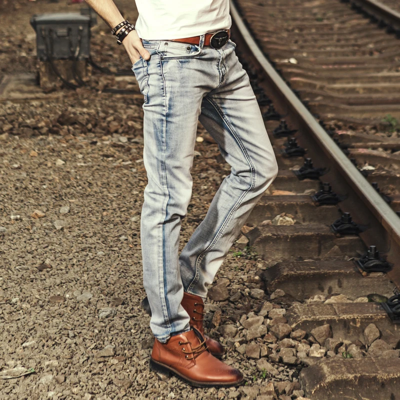 2018 Autumn Slim Straight Smoke Gray Men's Jeans Fashion Casual Men's Black And Gray Denim Pants Washed Jeans Men plus size 40