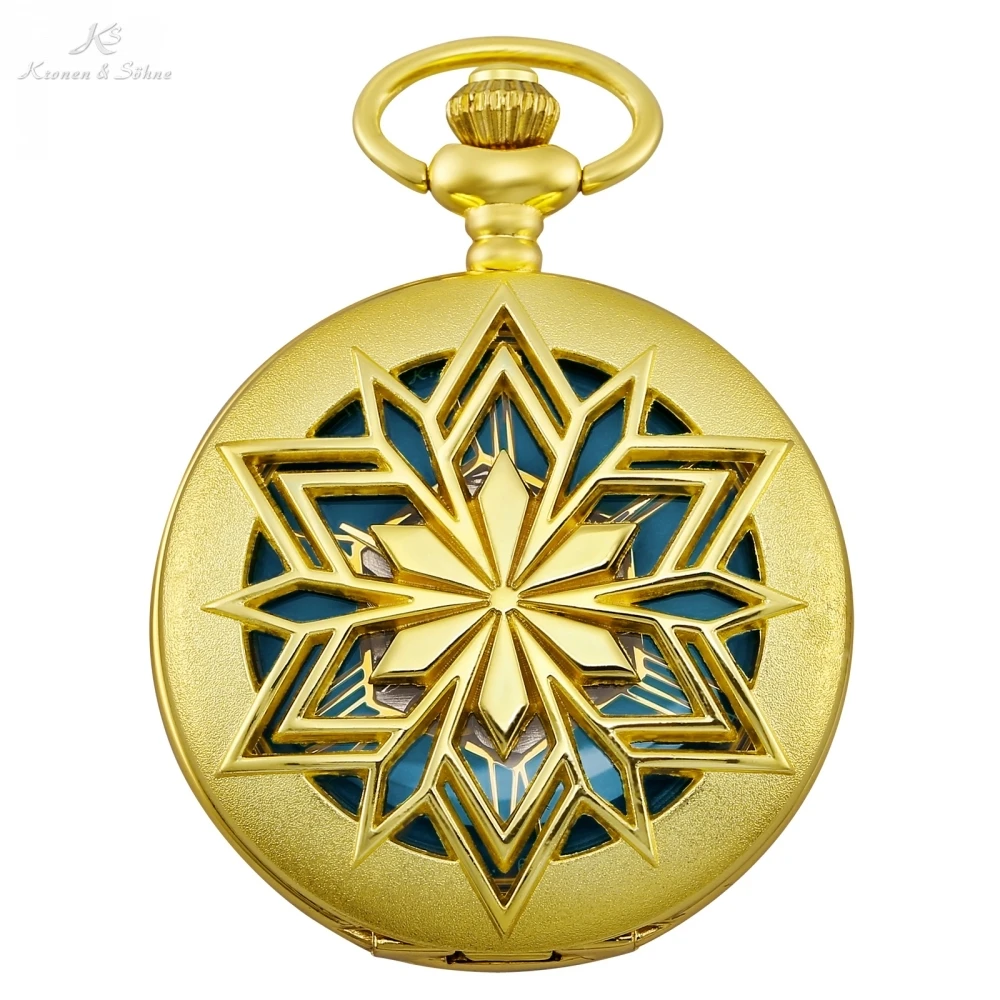 

KS Retro Gold Case Skeleton Clock Roman Number Analog Men Mechanical Pocket Watches Casual Jewelry Pendant Necklace Gift /KSP103
