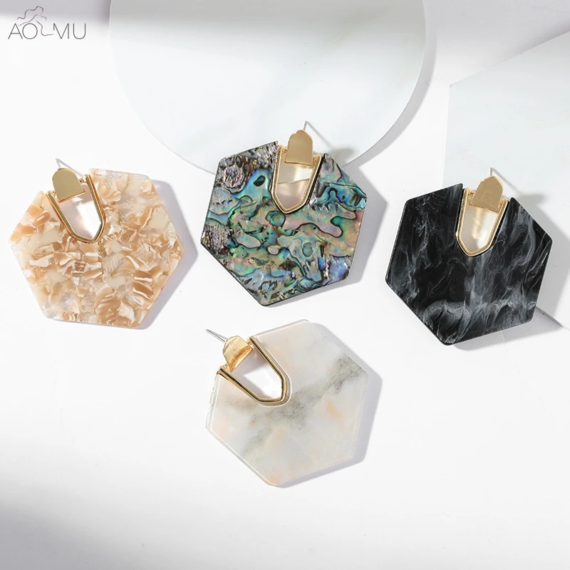 

AOMU Europe and America Acrylic Acetate Geometric Hexagon Pattern Dangle Drop Earrings for Women Girl Party Gift Jewelry
