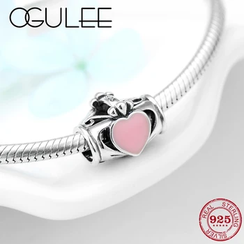 

925 Sterling Silver sweet Love Give your love Heart Pink Enamel Charms beads Fit Original Pandora Bracelet Bangle Jewelry making