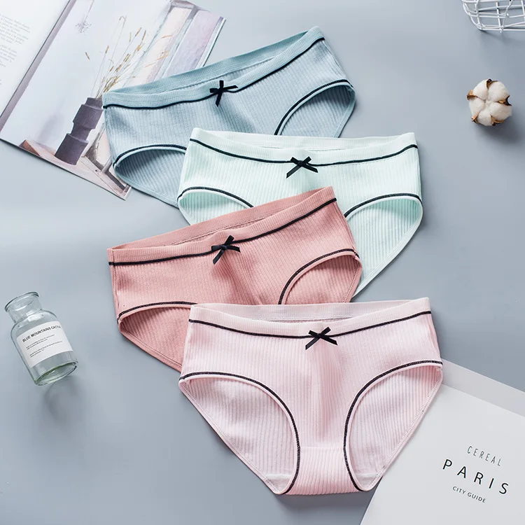 

Women's Panties Cotton Briefs Screw Thread Solid Underwear Ladies Breathable Panty Female Underpants Pink Women Pants