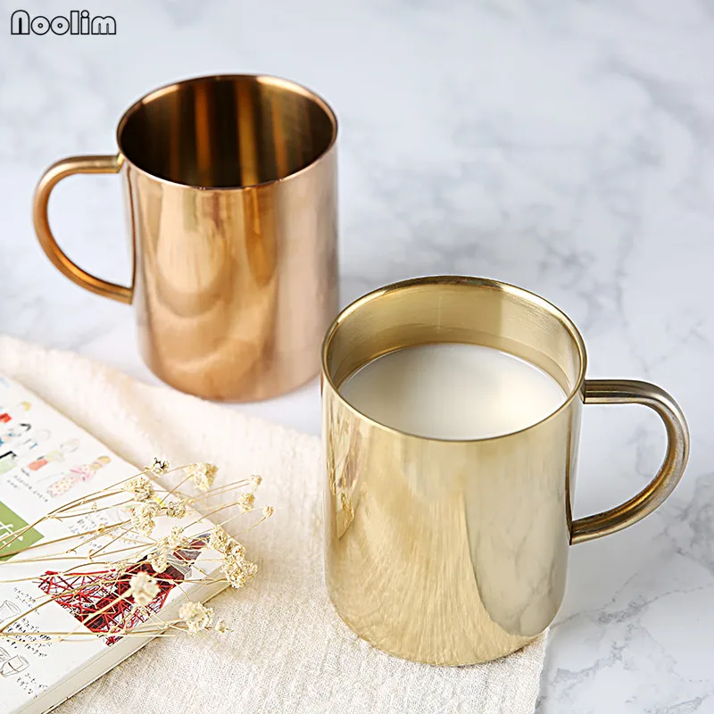 NOOLIM 304 Stainless Steel Mugs Double Titanium Anti-hot Mug Plating Gold Rose Sliver Coffee Cup Breakfast Milk Cups 450ml | Дом и сад