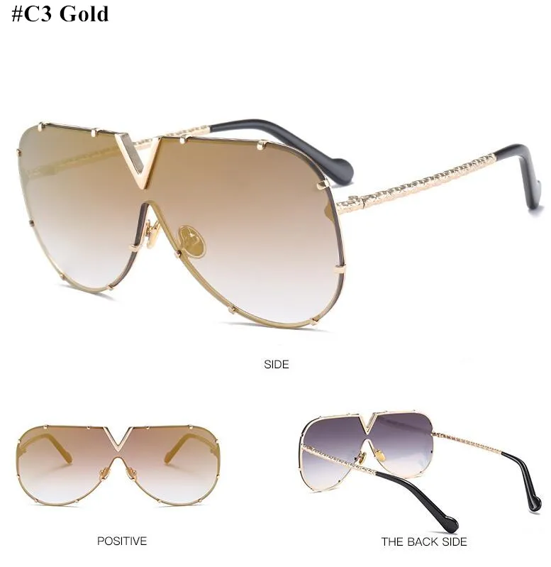 Emosnia роскошные солнцезащитные очки пилота с заклепками для женщин и мужчин новые негабаритные цельные брендовые солнцезащитные очки с большой металлической оправой UV400 Oculos
