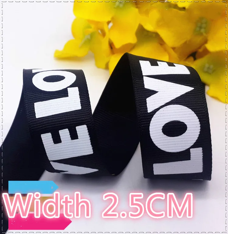 

Hot 2.5CM Black love alphabet printed Ribbon letters webbing Bags Decoration Backpack belt cloth accessories diy material 1meter
