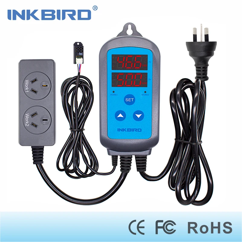 

Inkbird 220V IHC-200 AU plug Pre-wired Outlet Dural Stage Humidity Controller with Sensor, Dehumidification Humidifaction